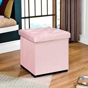Otomana de Almacenamiento en Forma de Cubo, Otomana Plegable Acolchada de Terciopelo con <span class=keywords><strong>Tapa</strong></span>, Reposapiés con Asiento Acolchado para Dormitorio (Rosa, Mediano) - Product Image 1