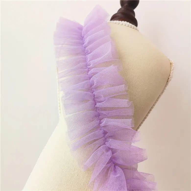 2024 Latest Embroidery 9cm Wide DIY Craft Garment Trims Ribbon Skirt Edged Pleated Mesh Tulle Lace Trimming Ruffles For Dress