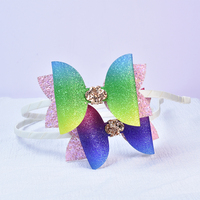 Nouveau serre-tête double nœud en cuir pour enfants, style doux, accessoires de cheveux d'été, paillettes brillantes, cadeau féerique