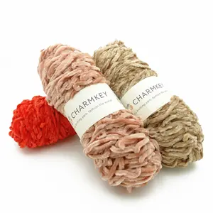 Charmkey high bulk solid fancy soft velvet knitting 100% recycled polyester yarn for crochet hat textile cheap price