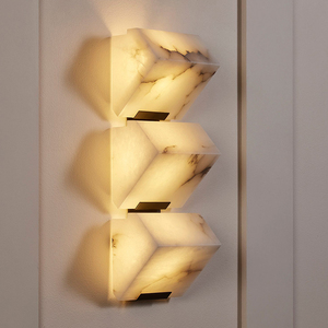<span class=keywords><strong>Lampe</strong></span> <span class=keywords><strong>de</strong></span> <span class=keywords><strong>chevet</strong></span> <span class=keywords><strong>de</strong></span> luxe moderne <span class=keywords><strong>pour</strong></span> <span class=keywords><strong>chambre</strong></span> à coucher avec mur en marbre Albâtre naturel Éclairage LED Corps en cuivre <span class=keywords><strong>pour</strong></span> café - Product Image 4