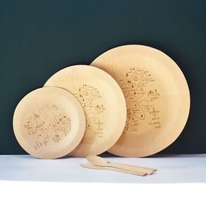 Disposable Bamboo Plates With Map Design Round Square For Party Biodegradable Cutlery Set 1.5Mm Thickness - Product Image 4