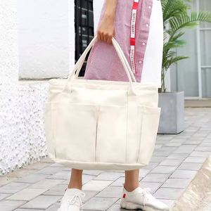 Sac fourre-tout en toile écologique personnalisé avec logo, grande capacité, multi-poches, réutilisable, pour les courses quotidiennes, à porter à l'épaule - Product Image 4