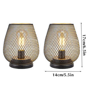 Set of 2 LED Table <b>Lamps</b> Battery-Operated <b>with</b> Metal Cage ABS Body Modern Design Cordless LED Bulb for Indoor <b>Shelf</b> Decor - Product Image 2