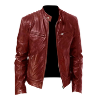 Blouson moto classique en cuir, col montant, fermeture éclair, style moto, coupe ajustée, vêtement d'extérieur pour l'automne