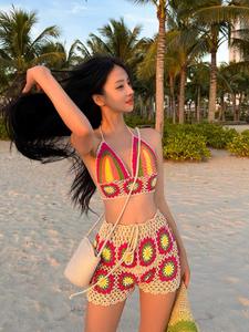 Nouveau design pour filles bohème chic, crochet d'été découpé, haut à licou, poitrine douce, <span class=keywords><strong>short</strong></span> à épices cool, ensembles de bikini de <span class=keywords><strong>bain</strong></span>, vente en gros - Product Image 6