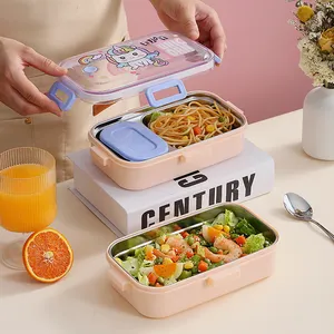 Scatola di Tiffin coperchio di plastica per microonde in acciaio inossidabile scatola per il pranzo da 700ML contenitore per il pranzo con cucchiaio Bento Box