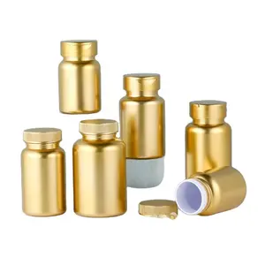 CUSTOM Pills Bottle Electroplating Gold Plastic Storage Bottle for Chemical Liquid Vial Reagent Lab Supply Empty Wide Mouth