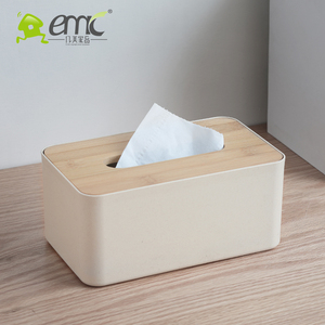 bamboo lid high quality squares shape pp plastic tissue box