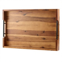Plateau de service en bois super premium, grand plateau pour le petit-déjeuner avec poignées robustes pour restaurant, hôtel, restauration et repas à domicile