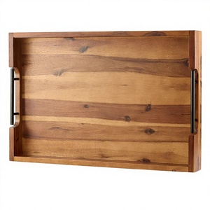 Bandeja de Servir Multifuncional Portátil de Madera de Nogal con Diseño Rústico para Cocina y Sala de Estar, con Asas de Latón Dorado y Doble Nivel Tallado - Product Image 3