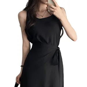 French style casual dress with straps and sleeveless dress, women's mid length slimming and age reducing long skirt