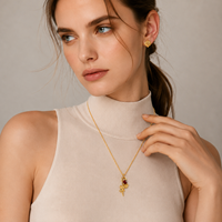 Collier Pendentif Fleur Pierre de Naissance 12 Mois Dreamshow en Acier Inoxydable Plaqué Or avec Zircon Cubique, Bijou Charme Floral pour Femme