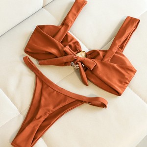 2025 New <b>Bikini</b> Solid Color Swimsuit Bandage Swimwear Sexy High Waist <b>Bikini</b> Beachwear - Product Image 2