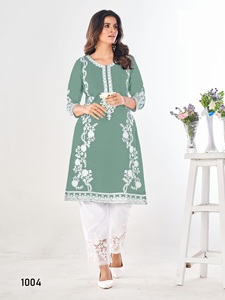 Ropa étnica Trabajo bordado pesado Kurti recto con pantalón para oficina y ropa casual a precio asequible - Product Image 6