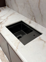 Comptoirs de cuisine/entrepôt en pierre de quartz artificielle Calacatta à veines dorées, surface pleine, imprimés en 3D, grandes dalles, certifiés NSF