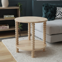 Table basse ronde à deux niveaux en bois, nouveau design style ferme, avec étagère en bois massif, vente en gros