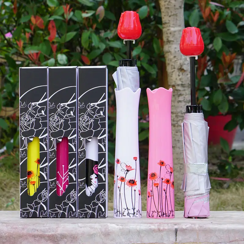 Branded logo printed umbrella 3 Promotion design portable umbrella Three Folding Wine Bottle Umbrella Rose