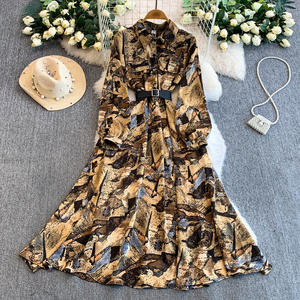 <span class=keywords><strong>Abito</strong></span> con Colletto Stampato Retrò per Donna, Vestito Monopetto alla Moda per Autunno e Inverno - Product Image 6