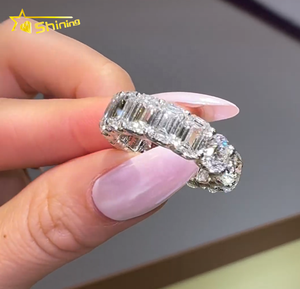 Nhà máy trực tiếp bán 10k 14k 18K vàng trắng vvs D màu 3x5mm Emerald cut mix Vòng rực rỡ cắt phòng thí nghiệm phát triển Kim Cương Vòng ban nhạc - Product Image 1