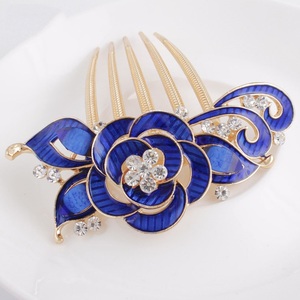Exquis Rose fleur femmes bijoux de cheveux mode diamant cinq dents alliage épingle à cheveux élégante mariée <span class=keywords><strong>mariage</strong></span> <span class=keywords><strong>peigne</strong></span> à cheveux - Product Image 1