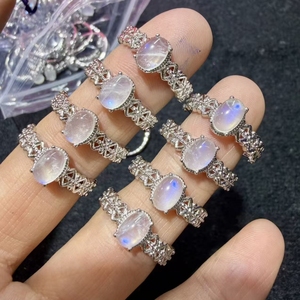 Anillo de Joyería con Piedras Preciosas de Cuarzo Natural Cristal Kindfull al Por Mayor, Aguamarina y Granate, Sanación con Cristales, Ovalado, Tendencia de Moda para - Product Image 2