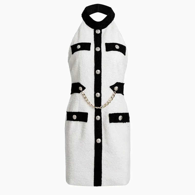 Dropshipping hot sell autumn and winter fashion sexy tweed and woolen backless white dress for women, women white backless dress