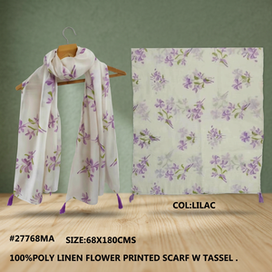 Women's Ethnic Poly Linen Floral Printed <b>Shawl</b> with Tassels Lightweight Scarf <b>Wrap</b> for Casual Daily Wear - Product Image 3