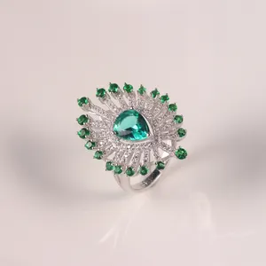Wedding Diamond Gemstone Costume Women Silver Ring Trendy Jewelry Oval Cubic Zircon Wholesale Rings