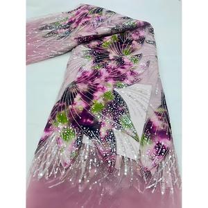 Tela de Encaje de <span class=keywords><strong>Terciopelo</strong></span> Africano 100% Poliéster Ecológico con Patrón de Rayas y Decoración de Cuentas para Vestidos y Trajes de Novia - Product Image 5