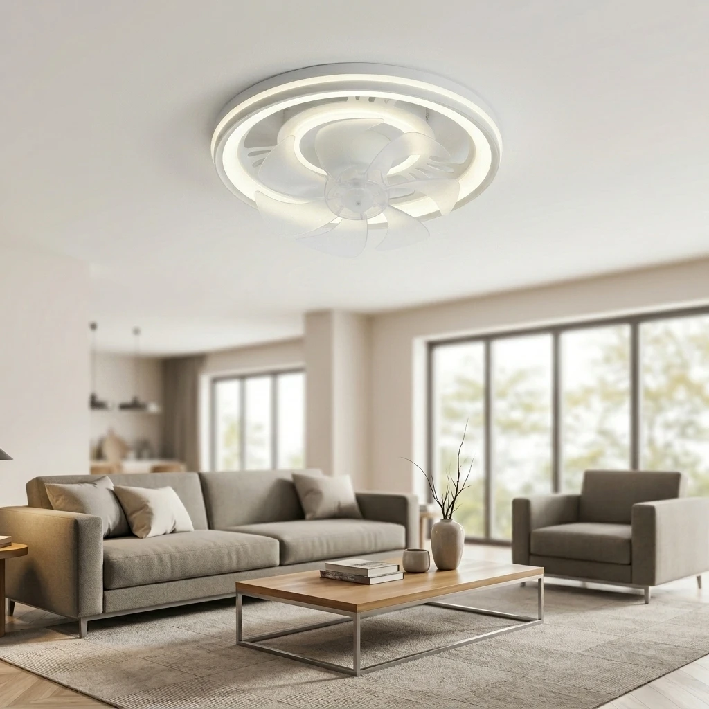 Factory Direct Minimalist All White Ceiling Fan Light LED Dimmable Low Noise Bedroom Fan Lamp