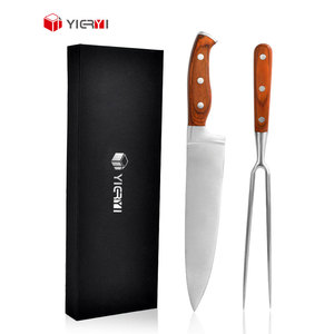 Juego de cuchillos de tenedor con mango de madera <span class=keywords><strong>para</strong></span> barbacoa Juego de cuchillos de tallado de tenedor de acero inoxidable de 8 pulgadas <span class=keywords><strong>para</strong></span> asado de pavo o jamón - Product Image 3