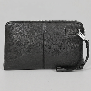 Fazmax Corporation Black Leather <b>Zip</b> Around <b>Wallet</b> with Dual Zippers and Wrist Strap Model A33 - Product Image 1