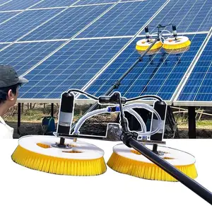 Brosse de nettoyage de panneaux solaires électriques à double tête en aluminium avec poteau d'extension
