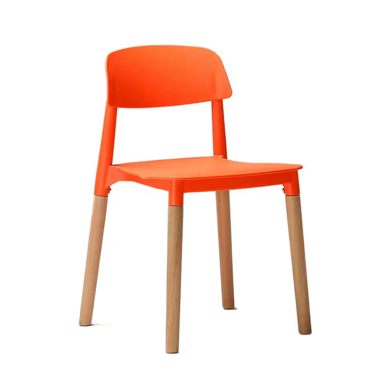 Hot sale nordic leisure cafe stackable buy plastic chairs seat with wooden legs manufactures