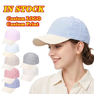 Gorra de Béisbol de Seis Paneles con Diseño OEM, Serigrafiada, de Tela Seersucker de Algodón, Clásica, a Rayas, de Dos Tonos, para Uso en Exteriores - Product Image 2