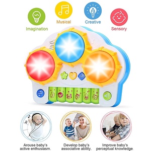 Jouet musical pour bébé avec tambour à main et clavier à 6 touches, ensemble d'instruments de dessin animé pour l'éducation précoce, apprentissage Montessori, jeu - Product Image 3