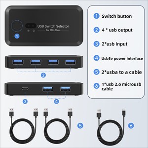 เครื่องพิมพ์เอาท์พุตสี่ช่องอินพุตใช้ร่วมกัน3.0 USB สวิตช์การเล่นสำหรับคอมพิวเตอร์สองเครื่องพร้อมคีย์บอร์ดเมาส์การเข้าถึง - Product Image 2