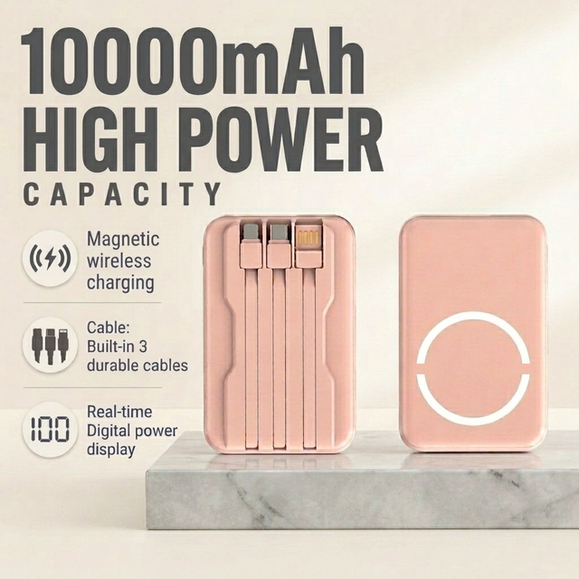 Multifunctional Wholesale 10000mAh  2 in 1 Magnetic Wireless Charging Mini Power Bank  With Digital Display