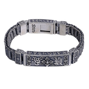 Bijoux en argent Sterling 925 bouddha pour hommes, nouveau bracelet thaïlandais rétro, Vajra tissé à la main, accessoire avec six mots - Product Image 1