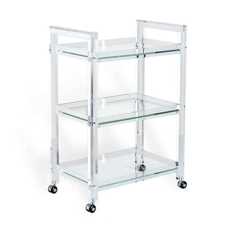 Clear Acrylic Home Funiture Bar Cart 3 Tier Rolling Trolley Cart For Home Or Bar Use