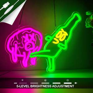 Enseigne au néon de bière de conception libre pour la décoration murale, bouteille de bière à intensité variable donne un coup de pied au cerveau, enseigne au néon drôle de barre - Product Image 3