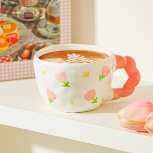 Manico carino fiore in ceramica 280ml dipinto a <span class=keywords><strong>mano</strong></span> <span class=keywords><strong>sotto</strong></span> la glassa tazza fiore tè tazze da caffè regalo - Product Image 4