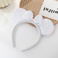 Serre-tête tendance en plastique à paillettes avec oreilles de souris et nœud rose mignon fait main pour enfants, idéal pour les parcs d'attractions et les séances photo