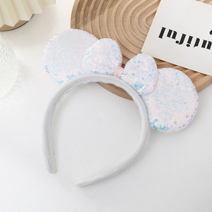 Fascia per capelli con orecchie da topo in paillettes, fatta a mano, con grazioso fiocco rosa, alla moda, per bambini, ideale per parchi divertimento e foto - Product Image 3