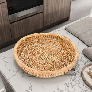 Phong Cách Hiện Đại Mây Tự Nhiên Dệt Giỏ Trái Cây Vòng Trang Trí Phục Vụ Khay Nhỏ Dệt Giỏ <span class=keywords><strong>Wicker</strong></span> - Product Image 3