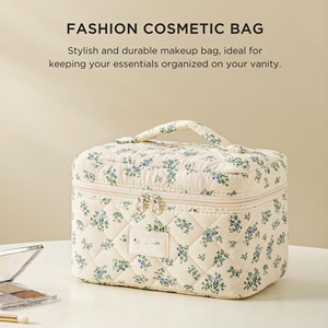 Large Capacity Puffy Toiletry <b>Bag</b> for Women Open Flat Make up Cosmetic Organizer with Handle - Product Image 4