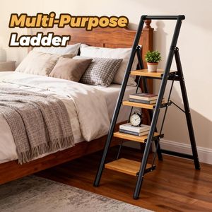 Tabouret escabeau pliant en <span class=keywords><strong>aluminium</strong></span> et bois, léger, antidérapant, avec <span class=keywords><strong>marches</strong></span> larges, capacité de 150 kg, pour la maison - Product Image 6