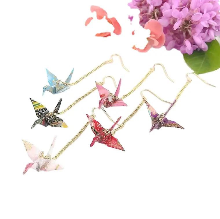 Original design and wind series pure handmade thousand paper crane earring clip single