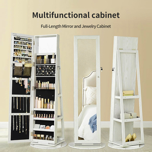 Organisateur d'armoire verrouillable rotatif pour chambre à coucher en gros Armoire à bijoux en bois avec miroir - Product Image 4